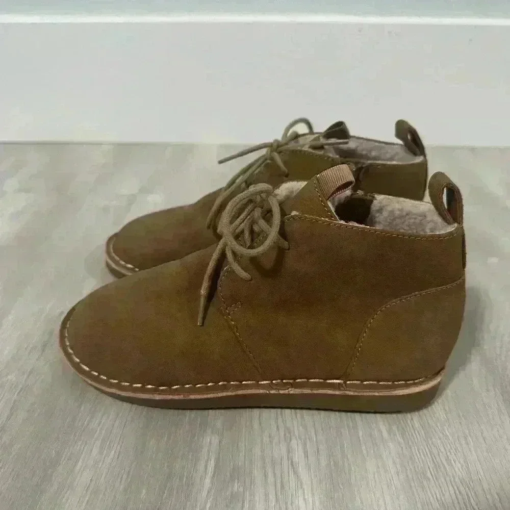 Kids Brown Suede Faux Fur Lined Winter Boots Side Zip Lace Up Size 13 M